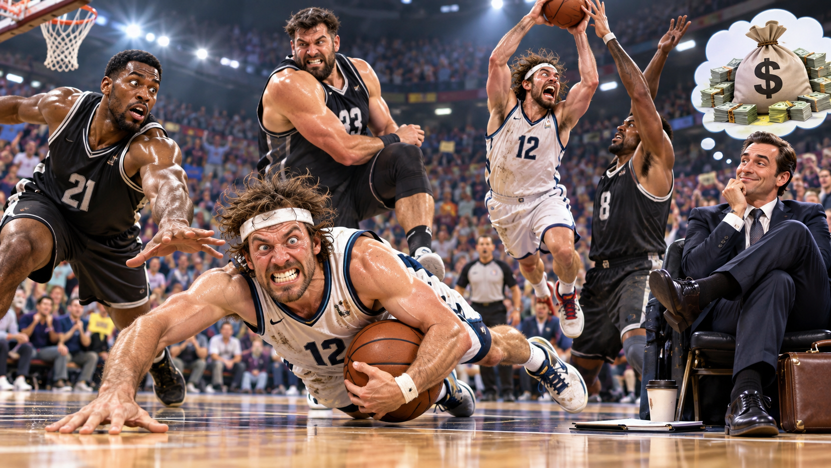 Satirical fictional contract-year player suddenly diving for every loose ball while imagining a much larger payday.