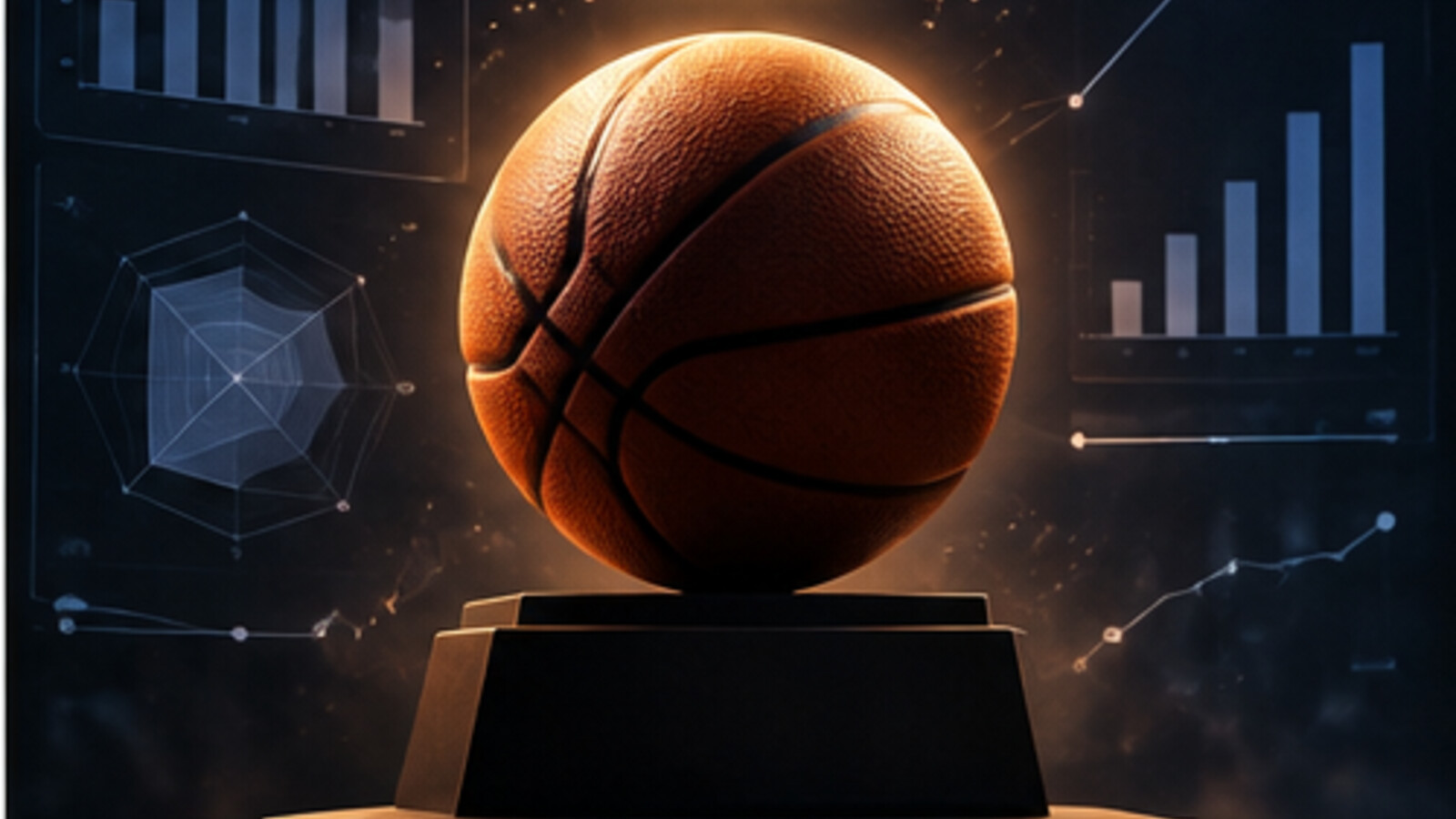 Satirical advanced-metric visual crowning a basketball as data charts validate a favorite player.