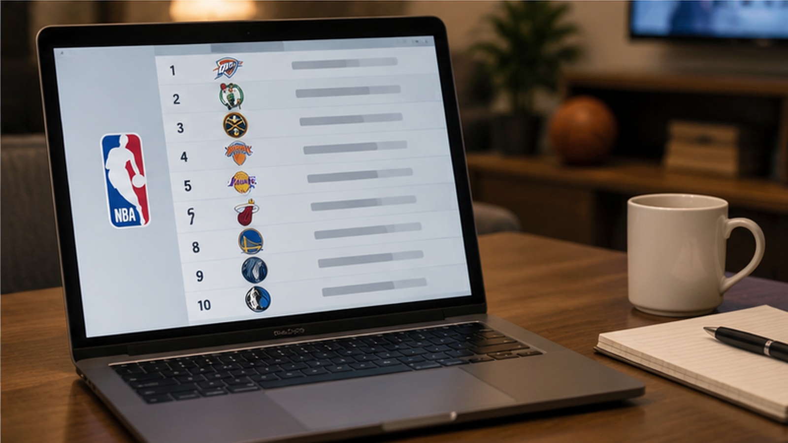 Satirical editorial image of a basketball fan reviewing preseason power rankings on a laptop at home.