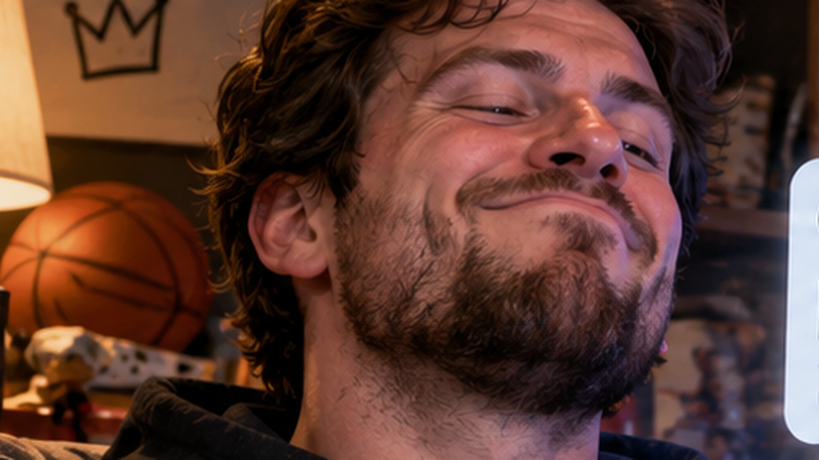 Satirical basketball fan reacting confidently during an online player debate.