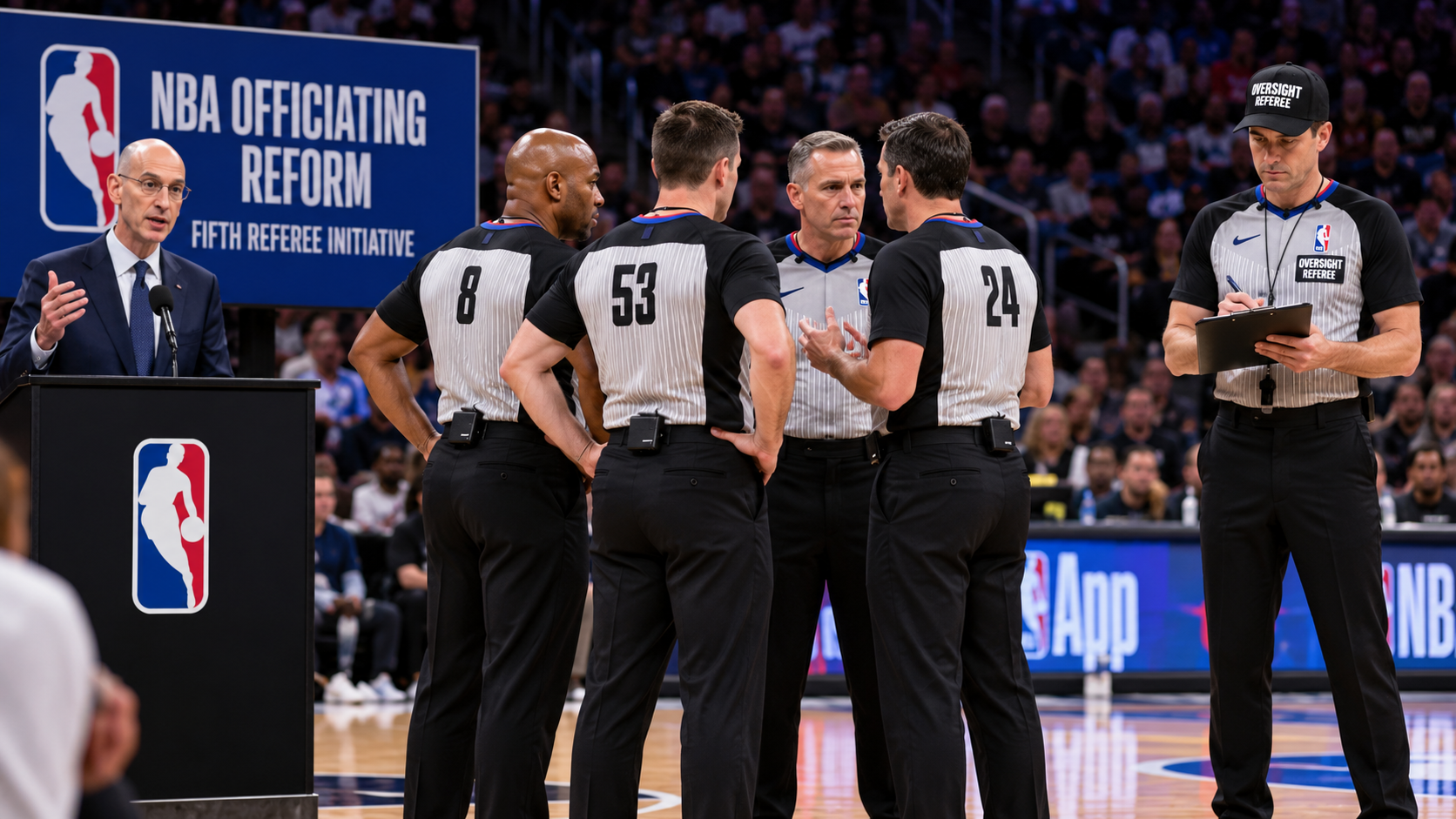 Adam Silver Announces Fifth Referee Will Be Added to Games to Watch Other Four Referees